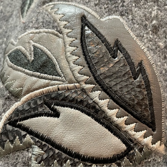 Silk/Wool oversized sweater grey floral faux leather floral S - Picture 4 of 13